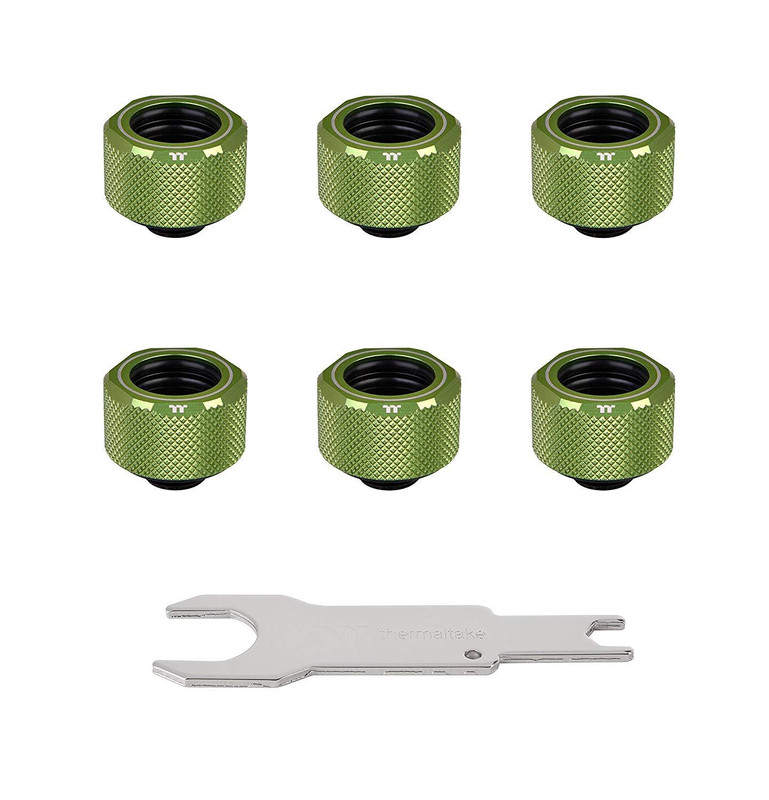 Thermaltake Pacific C-Pro G1/4 Petg Tube 16Mm Od Compression - Green (6-Pack Fittings) - وصلات أنابيب